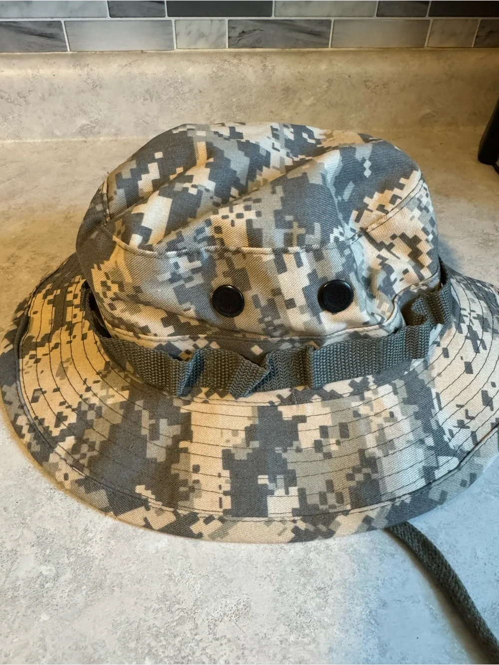 Military Style Camo Boonie Hat Adjustable Gray Digital Camo 7 1/4